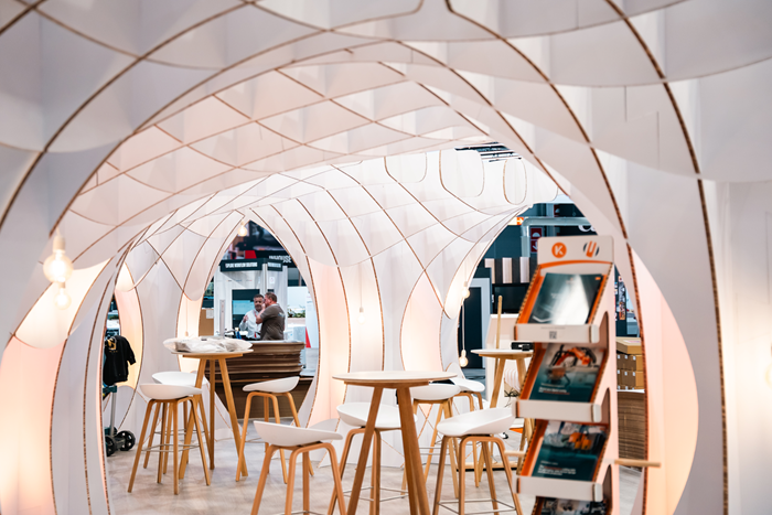 Our impressive central canopy - a live example of the extraordinary designs achievable with Kongsberg technology, crafted entirely from Re-board®!